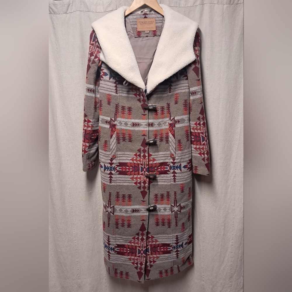 Women's Geometric Pattern Cape with Shearling Col… - image 1